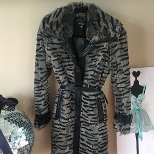 Zebra print Rabbit fur coat Bebe